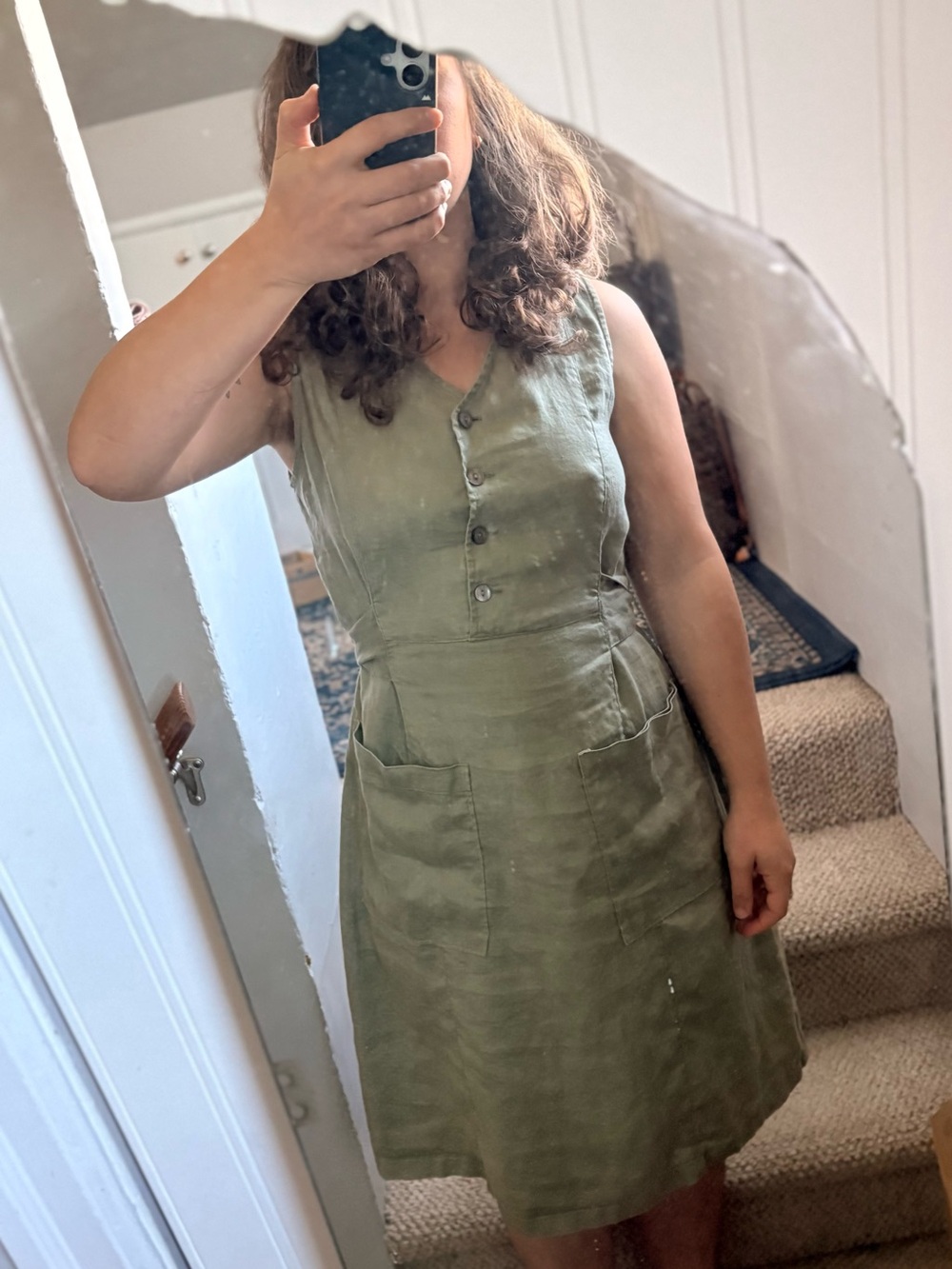 Woolrich Linen Button-Front Midi Dress, sage green